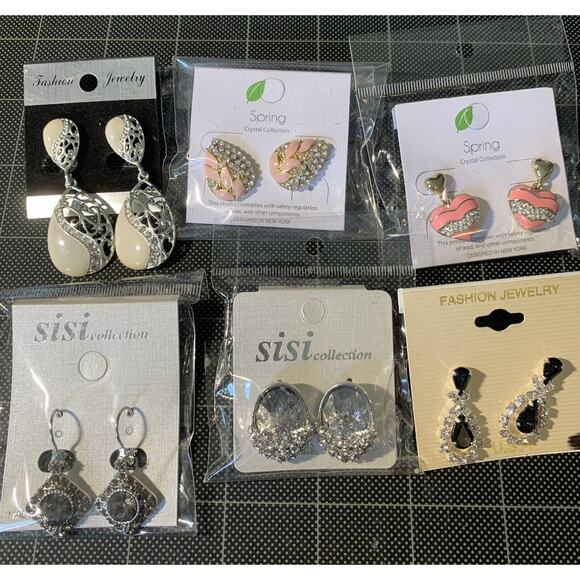 Pierced Earrings Mixed Styles Crystals Rhinestones Enameled Lot Of 6 New - Picture 1 of 14
